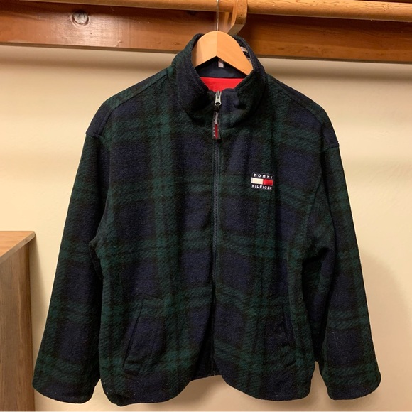 Tommy Hilfiger 1990's Reversible Plaid fleece & nylon jacket Size M - Picture 1 of 8